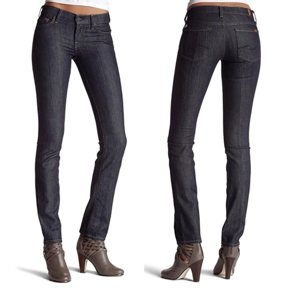 7 For All Mankind Roxanne Low Rise Slim Fit Full Length Dark Wash Jeans Size 26